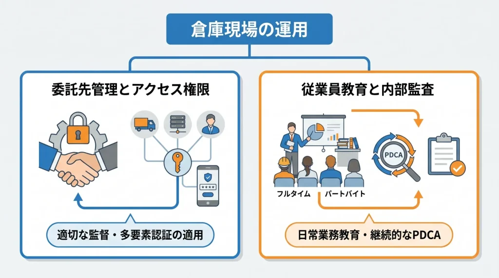 物流現場における運用のポイントと注意点を表したイラスト