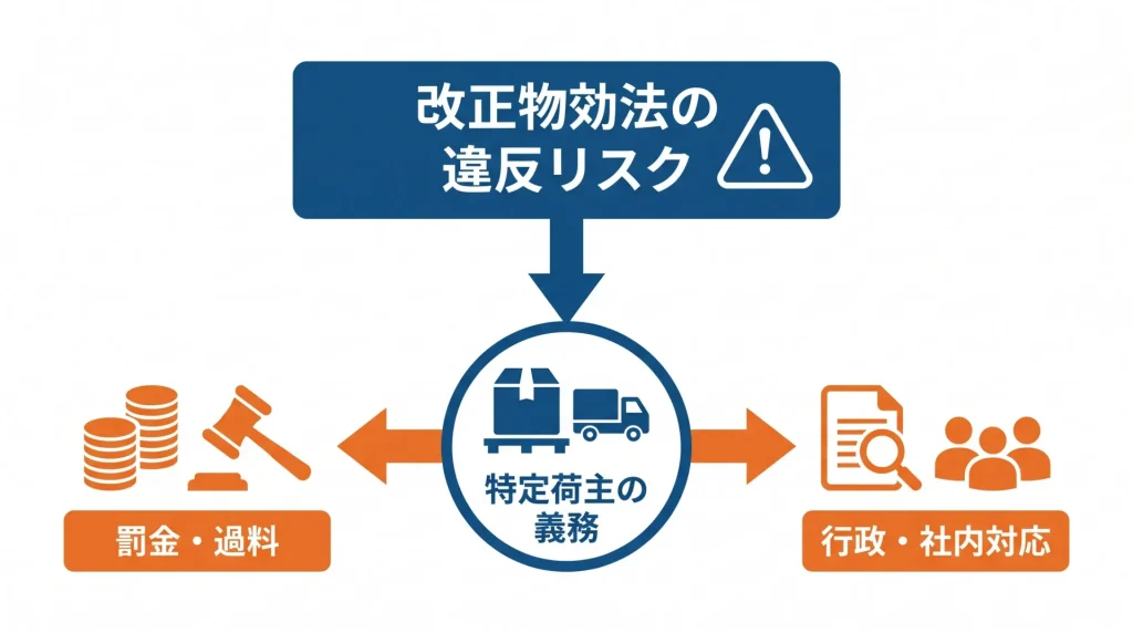 改正物効法の違反リスクを表したイラスト