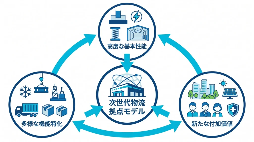 関東地区の超大型施設の装備のポイントをまとめたイラスト